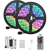 Tiras LED 10M 5050 RGB Tiras de Luces LED Iluminación con 300- Adaptador de Alimentación 5A Impermeable IP65- Control…